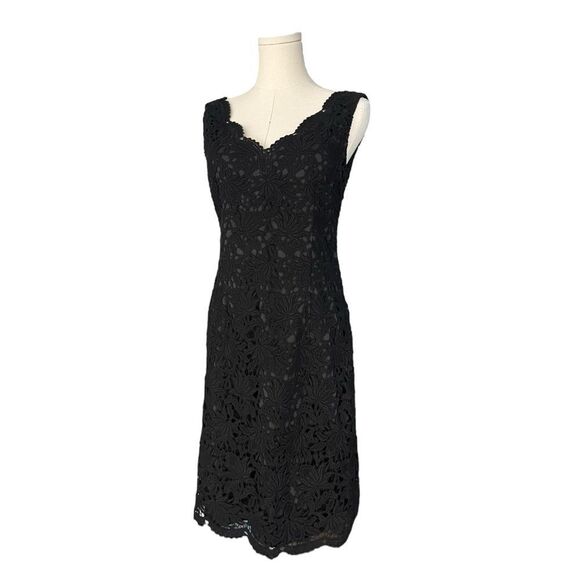 ANN TAYLOR NWT Giupure Lace double V scalloped mini in Black Size 0 - Picture 1 of 6